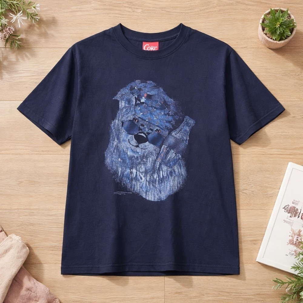 Vintage Coca Cola Polar Bear T-Shirt Size L 1995 Blue Single Stitch 90s America